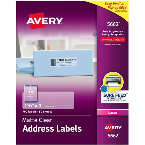 AVERY Avery AVE5662 Matte Clear Laser Labels 1.33x4 in 700