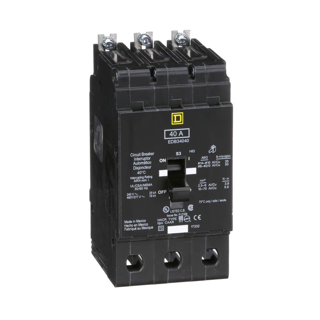 Square D EDB34040 Mini Circuit Breaker 40 Amp 480Y/277 VAC