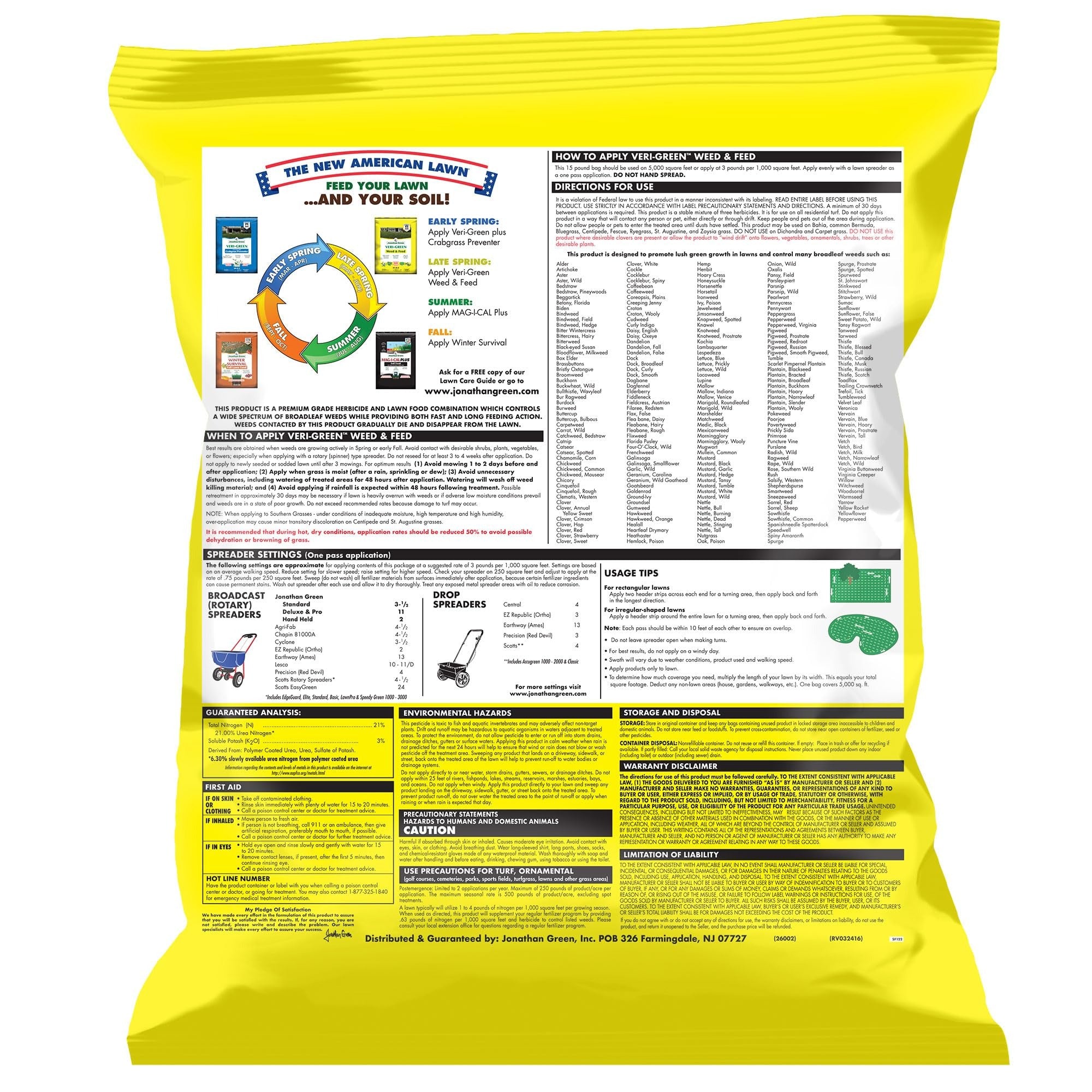 JONATHAN GREEN Jonathan Green 16002 Veri-Green Weed and Feed Lawn Fertilizer (15 lb / 5,000 sq ft)