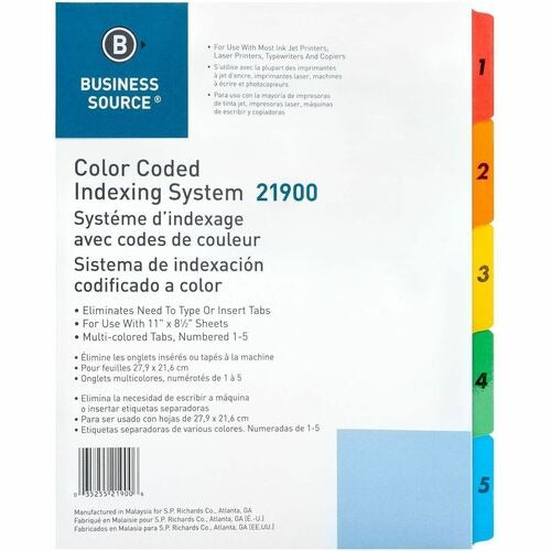 BUSINESS SOURCE Business Source BSN21900 Index Dividers 5-tab 8.5x11