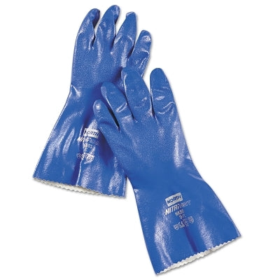 Honeywell North NK803/9 Nitri-Knit Supported Nitrile Gloves Pinked Cuff Interlock Lined Size 9 Blue