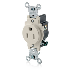 Leviton 5015-T 15 Amp 125 Volt NEMA 5-15R 2-Pole 3 Wire Narrow Body Straight Blade Light Almond Single Receptacle