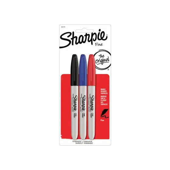 Sharpie 30173PP Fine Point Permanent Marker, Alcohol Based Ink, Assorted, 3-Pack