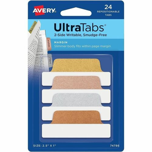 AVERY Avery AVE74786 Repositionable Index Tabs Metallic 24 Pack