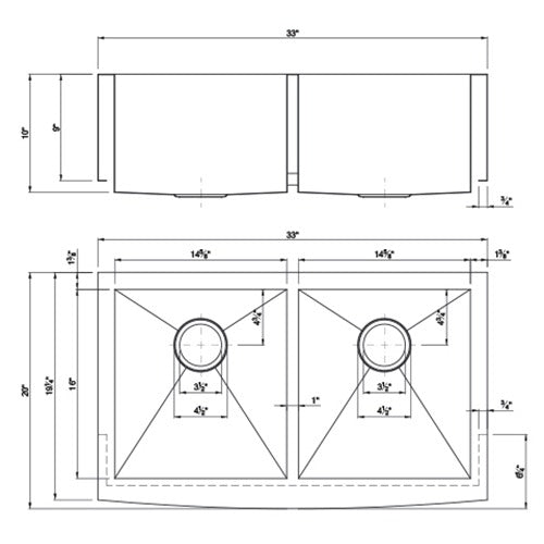 DAKOTA Dakota Plumbing DSZ-A5050SV 33in Apron Double Bowl Sink
