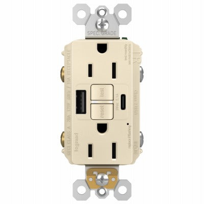 LEGRAND Pass Seymour 1597TRUSBACLAC4 Gfci Usb Outlet 15A Light Almond 4pk