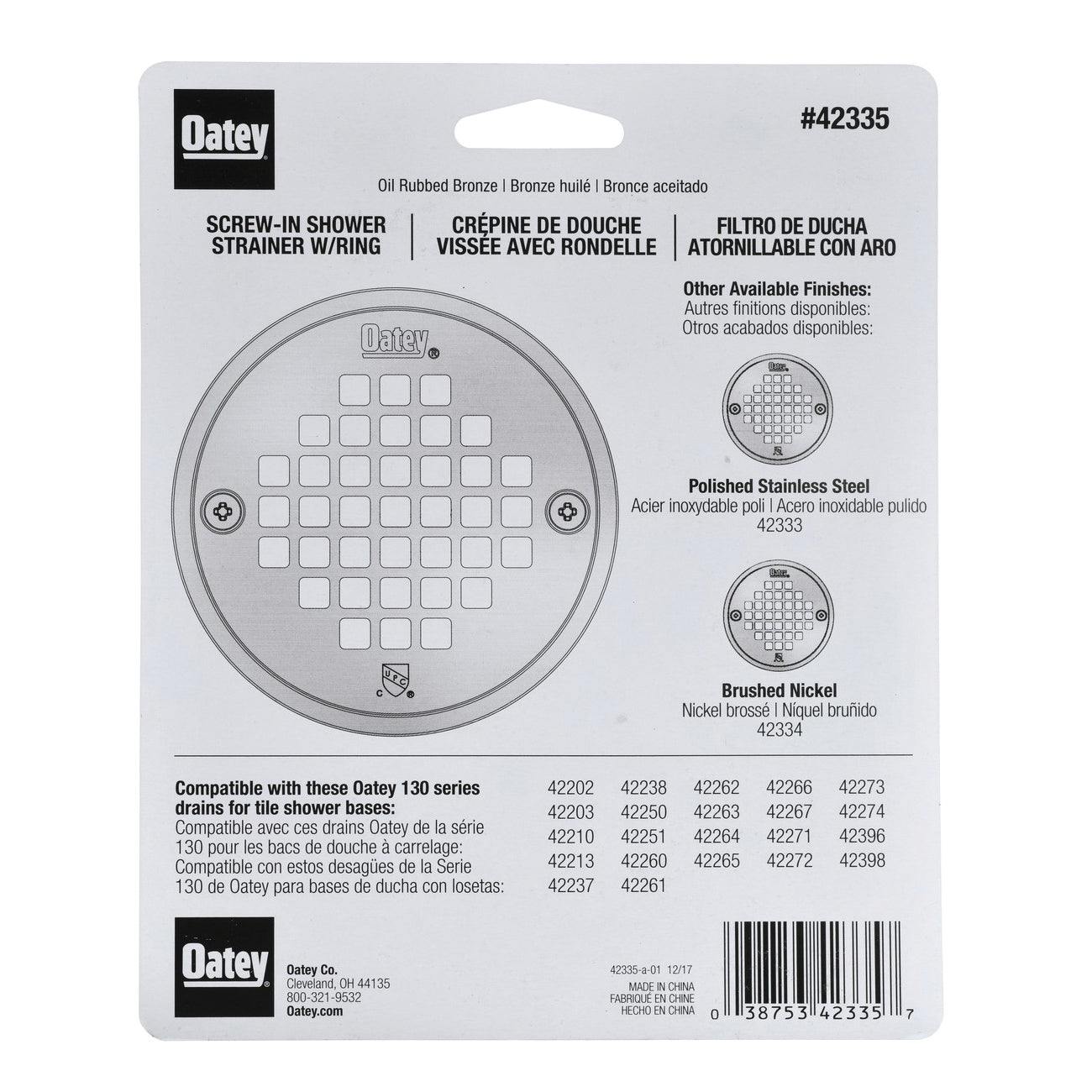 Oatey 42335 130 Series Three-Quarters Stainless Steel Round Screw-In Shower Strainer in Oil Rubbed Bronze