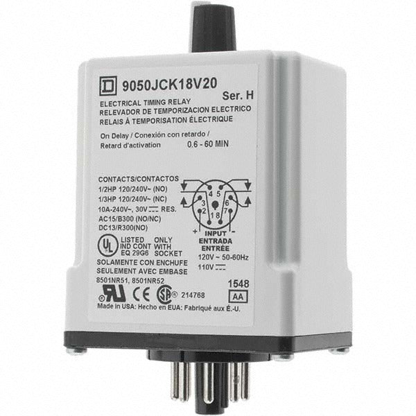 SCHNEIDER ELECTRIC Square D 9050JCK18V20 Dpdt Time Delay Relay 0.66 Min