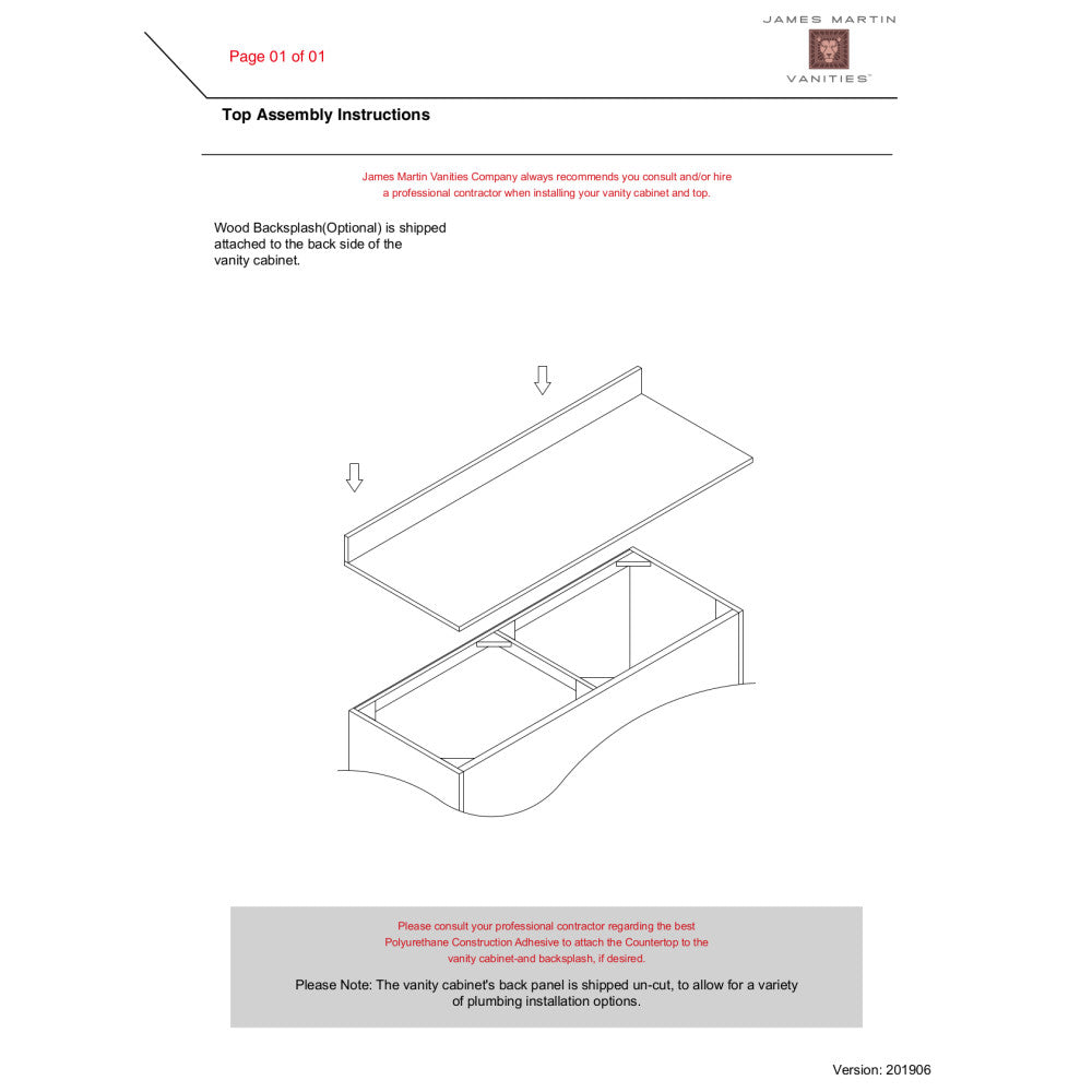 James Martin Vanities 090-301-S26-CAR 26 SGL TOP FOR THE 301