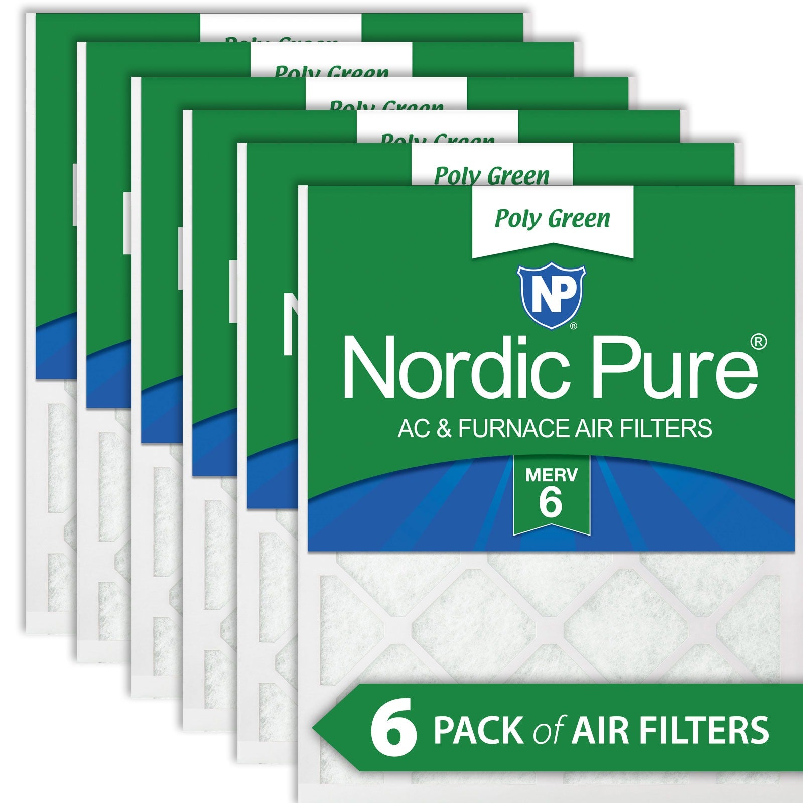 NORDIC PURE Nordic Pure 20x30x1PolyGreen-6 Merv 6 Air Filter 6-pack