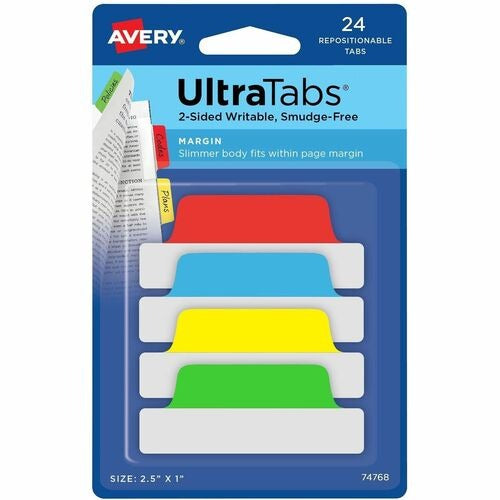 AVERY Avery AVE74768 Ultra Margin Tabs 2.5x1 in Pack of 24