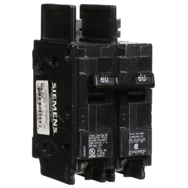 Siemens BQ2B060 120/240 Volt 60 Amp 2-Pole Molded Case Circuit Breaker