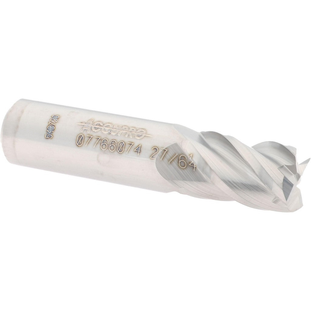 ACCUPRO Accupro 12182907 Square End Mill 27/64 in 4 Flute Carbide