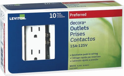 LEVITON Leviton M24-05325-WMP Decora Duplex Outlet 15A 125V 10PK