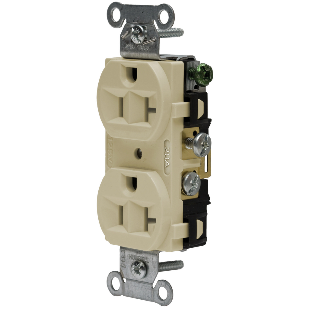 Hubbell CRF20I 20 Amp 125 Volt 2-Pole 3-Wire NEMA 5-20R Ivory Straight Blade Duplex Receptacle