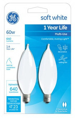 GE G E Lighting 66108 Frosted Bent Tip Candelabra Bulb 60W