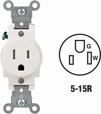 LEVITON Leviton R52-T5015-0WS 15A Tamper-resistant Single Outlet