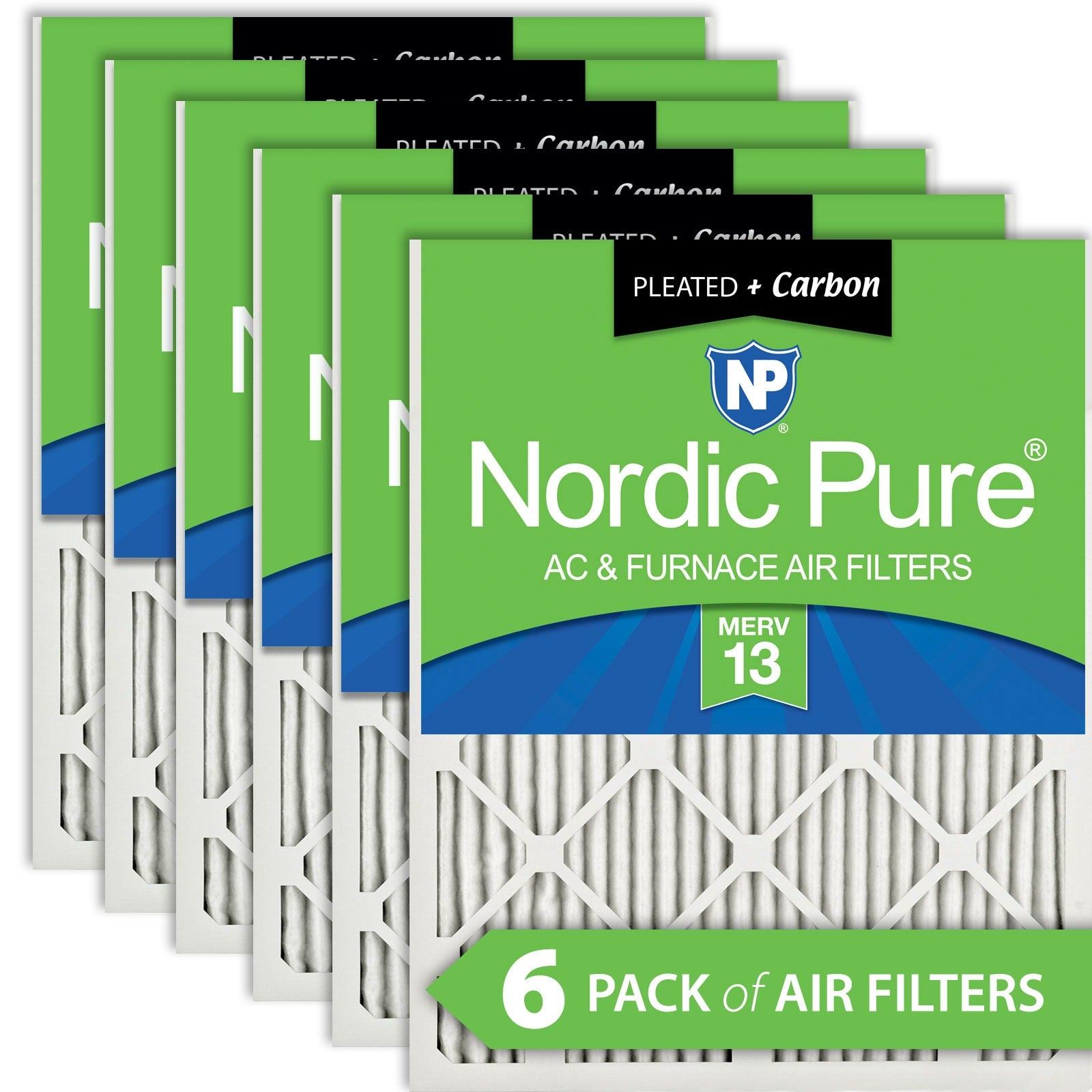 NORDIC PURE Nordic Pure 13x25x1CustomM13+C-6 Merv 13 Carbon Filter 6pk