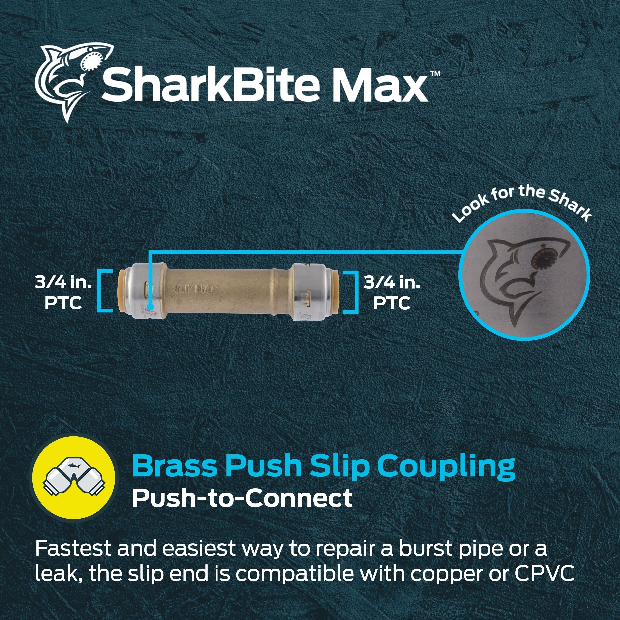 SHARKBITE Sharkbite UR3016A 3/4 in Slip Coupling Push Connect Brass