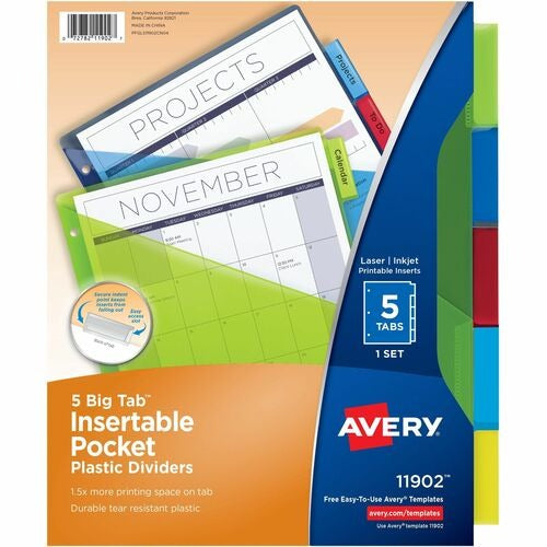 AVERY Avery AVE11902 Plastic Tab Dividers 5 Tab Multi-color