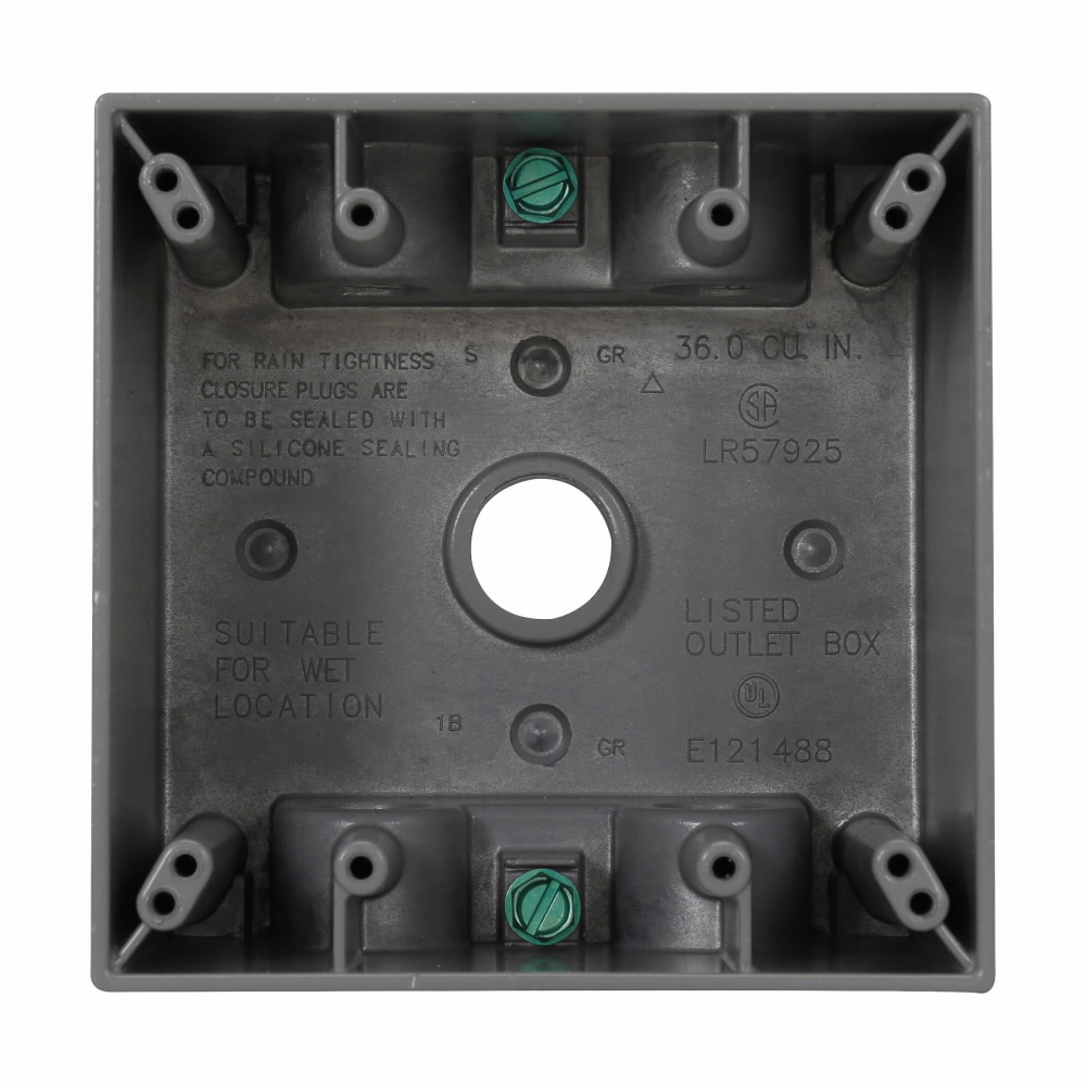 Crouse-Hinds TP7126 Weatherproof Outlet Box 37.0 Cubic Inch Gray 2-5/8 Deep 5 1/2 Holes