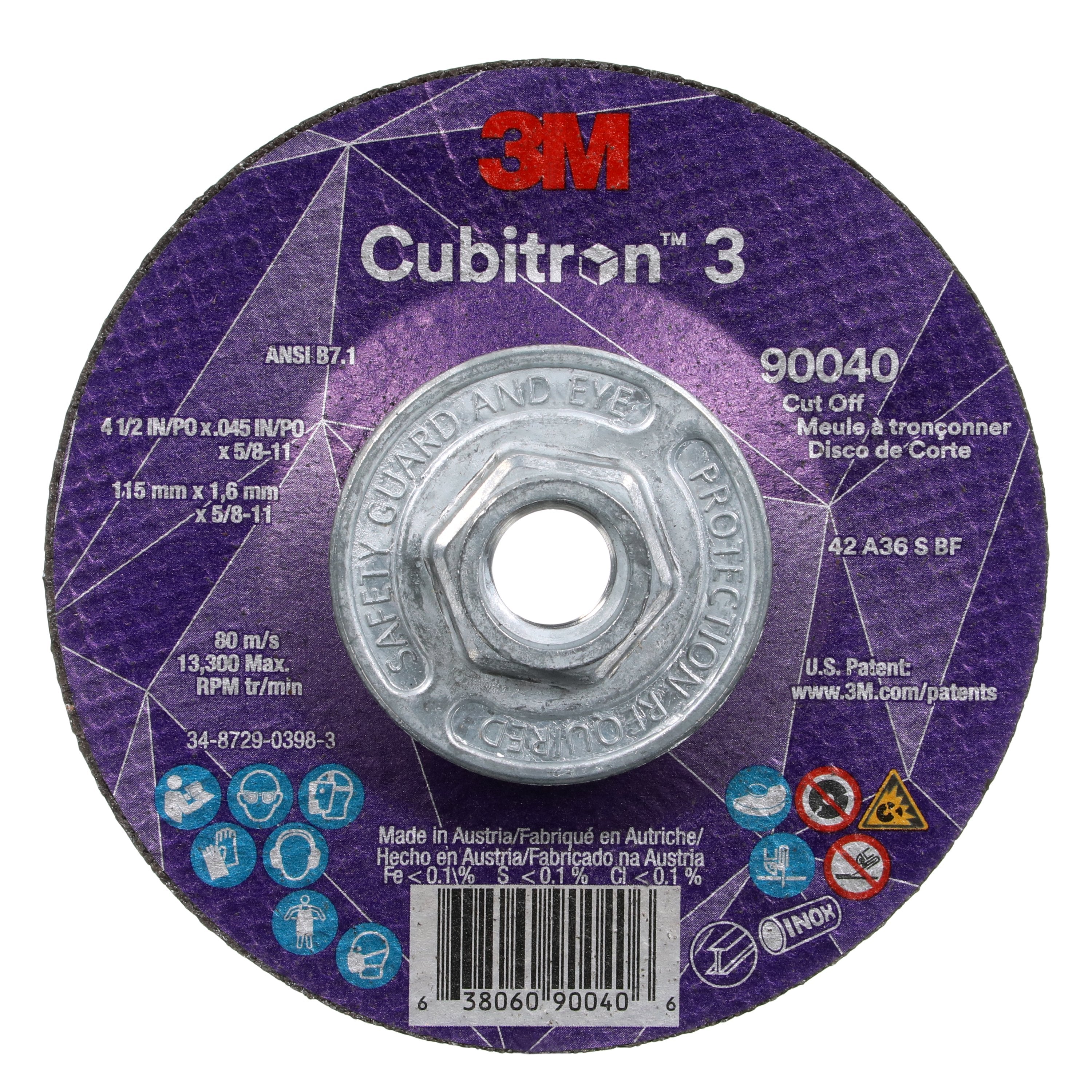 3M 3M 7100313192 Cubitron 3 Cut-Off Wheel 4-1/2 x 0.045 x 5/8-11 (10/Case) 3MA638060-90040