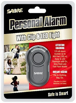 SABRE Sec PA-CLIP-BK Personal Alarm Led Flashlight 120db Black