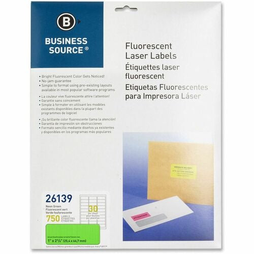 BUSINESS SOURCE Business Source BSN26139 Fluorescent Green Laser Labels 750pk