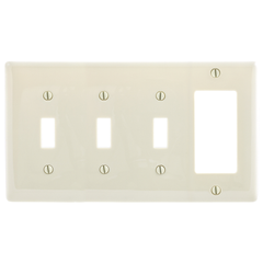 Hubbell Wiring Devices NP326LA 4-Gang Light Almond Nylon Standard 3-Toggle 1-Decorator Switch Combination Wallplate