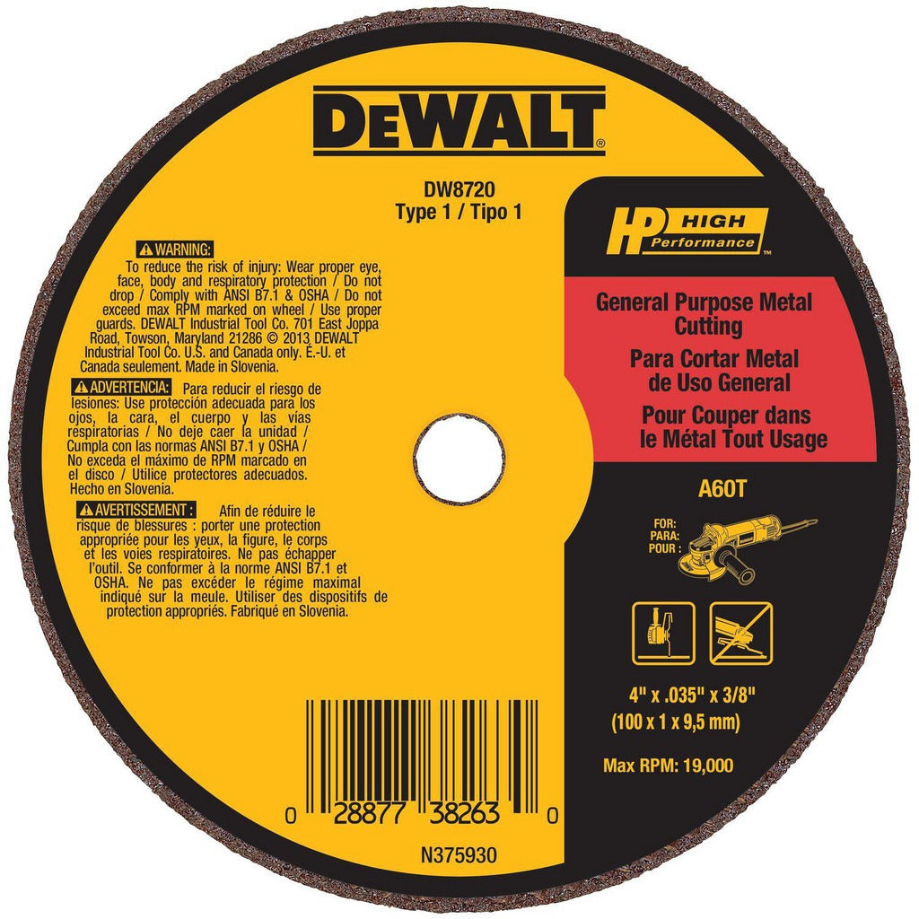 DEWALT Dewalt DW8720 Type 1 Cut-off Wheel 4 in 60 Grit
