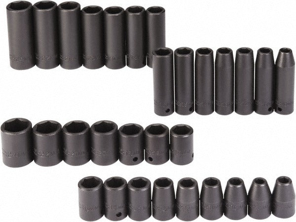 PROTO Proto J74306 30 Pc 1/2 in Drive Metric Impact Socket Set
