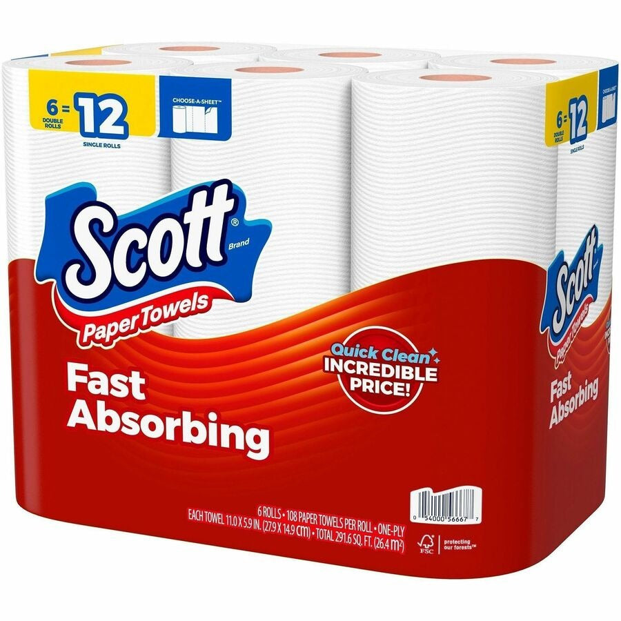 KIMBERLY-CLARK Kimberly-Clark 56668 Scott Choose-A-Sheet Paper Towels 6 Double Rolls (108 Sheets/Roll) KCM56668