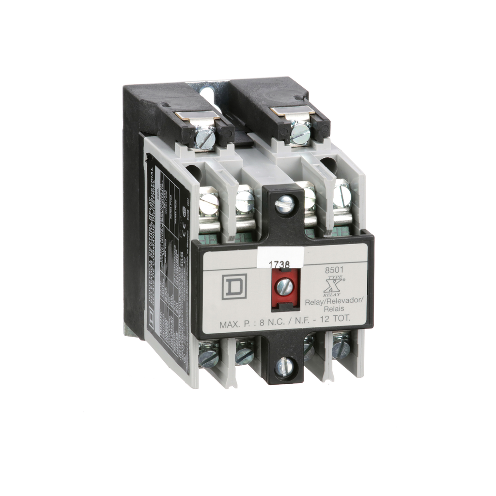 Square D 8501XO30V02 110/120 VAC 10/5 Amp 3-Pole 3NO Panel Mount AC Operated Control Relay