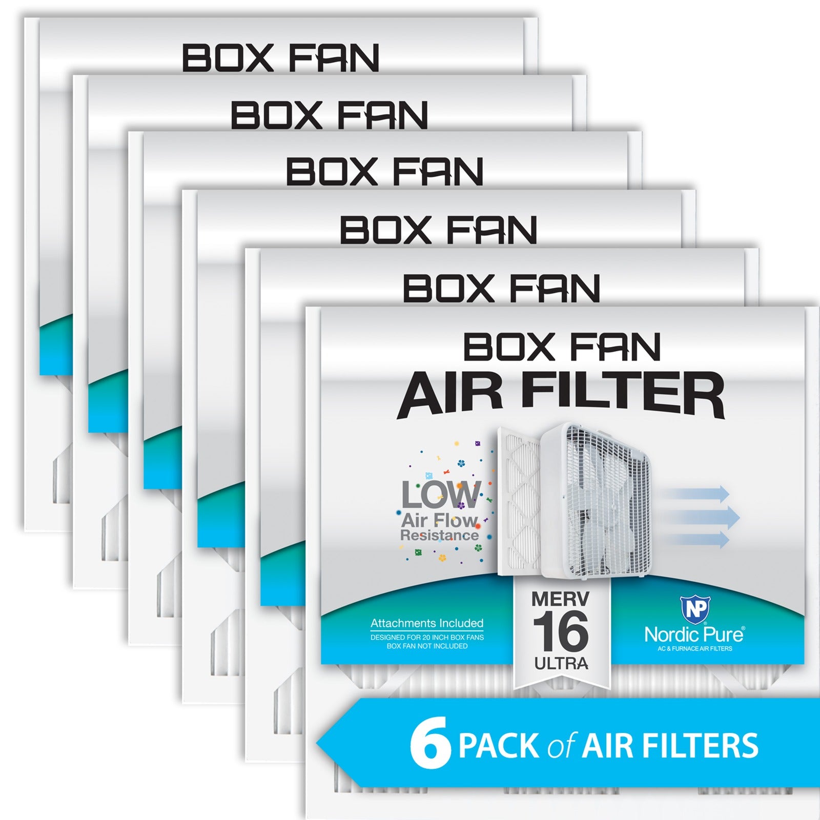 NORDIC PURE Nordic Pure BoxFanFilter20x20x1M16-6 Merv 16 Filter 6pk