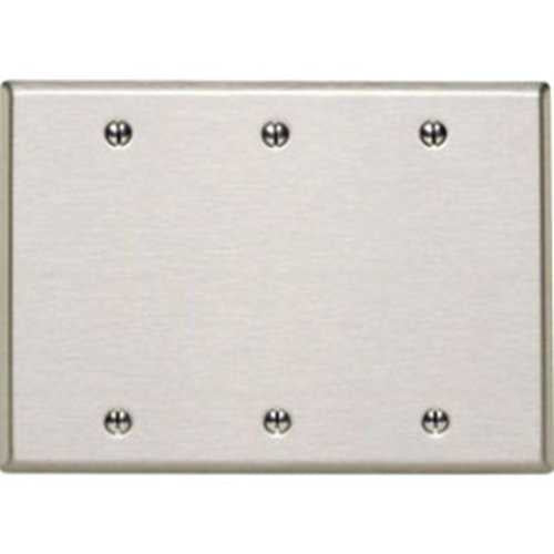 Leviton 84033-40 3-Gang No Device Blank Wall Plate Standard Size Stainless Steel