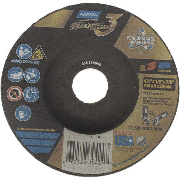 NORTON Norton 66252839424 Type 27 Grinding Wheel 4.5in Ceramic 24 Grit