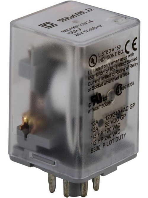 Square D 8501KP12V14 24 VAC 10 Amp DPDT Socket/Solder Mount AC Operated Plug-In Relay