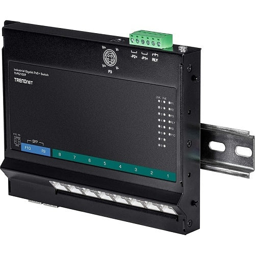 TRENDnet TI-PG102F 10-Port Industrial Gigabit PoE+ Wall-Mount Front Access Switch