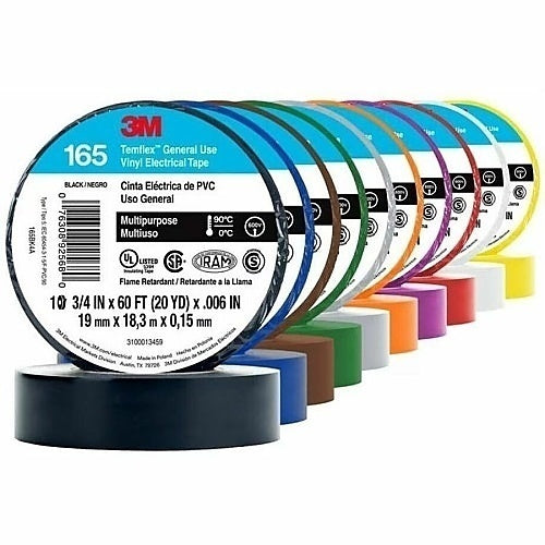 3M 165BK4A Temflex Vinyl Electrical Tape 165, 3/4 in x 60 ft, Black