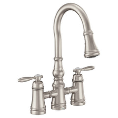 Moen S73204SRS Kitchen Faucet Weymouth 2 Lever Cross ADA Spot Resist Stainless 1.5 Gallons per Minute