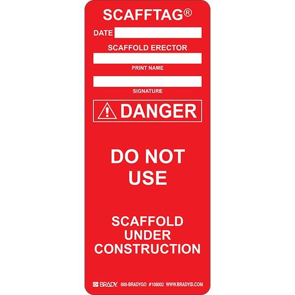 Brady 108002 Scafftag Danger Inserts Red 7 5/8 x 3 1/4 100/Pkg