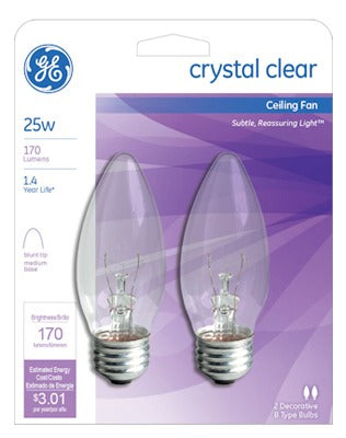 GE G E Lighting 22756 Clear Torpedo Ceiling Fan Bulb 25W 2 Pack