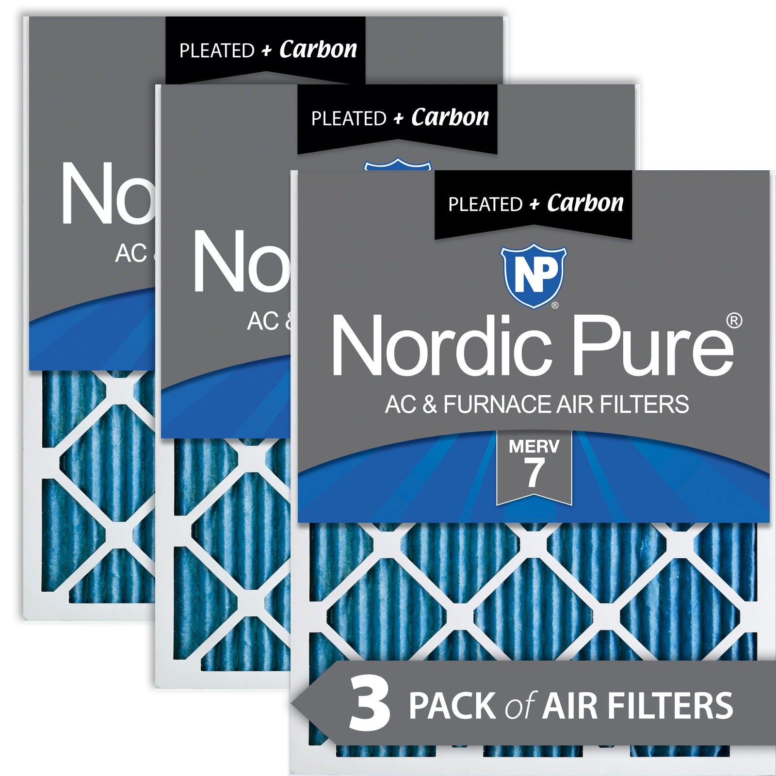 NORDIC PURE Nordic Pure 14x14x1M7+C-3 Merv 7 Plus Carbon Filter 3 Pack