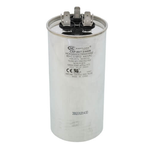 Lennox 10W37 Dual Run Capacitor 80+7.5 MFD 440 VAC Round