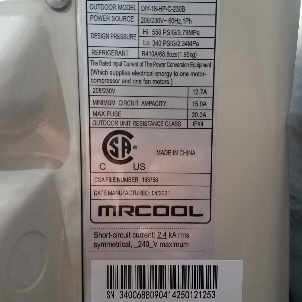 OPEN BOX GRADE B - MRCOOL SD-DIY-18-HP-C-230B-GB/SD-DIY-18-HP-WMAH-230C25-GB - Energy Star DIY 3rd Gen Condenser & 4th Gen Wall Mount Air Handler