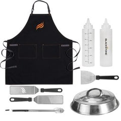 Blackstone 5177 Grilling Kit 8 Piece Tool Includes Apron Two Spatulas Scraper Tongs Basting Lid and Two 32 Ounce Condiment Bottles