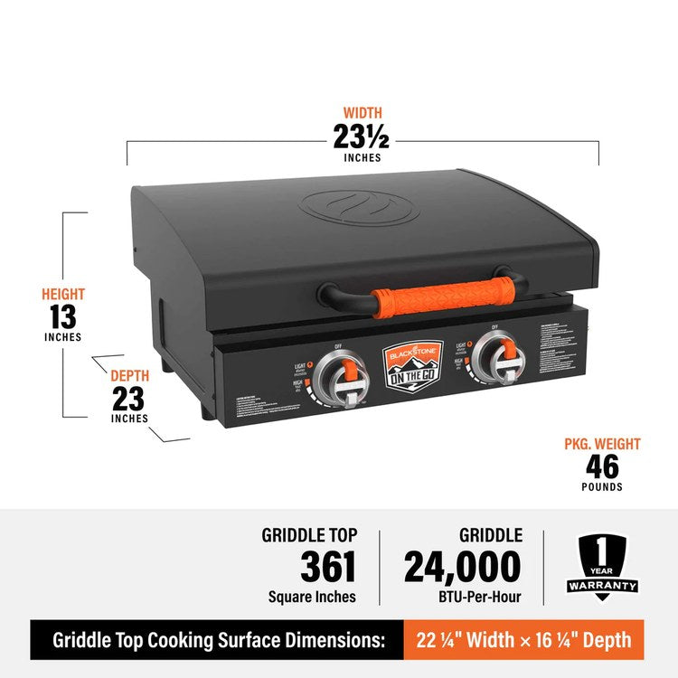 Blackstone 1968 Gas Griddle On The Go Tabletop with Hood 22 Inch