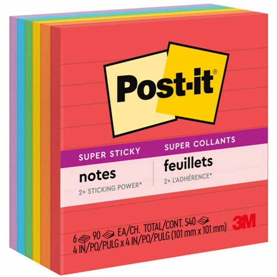 3M 3M MMM6756SSAN Super Sticky Lined Notes 4 x 4 6 Pack 675-6SSAN