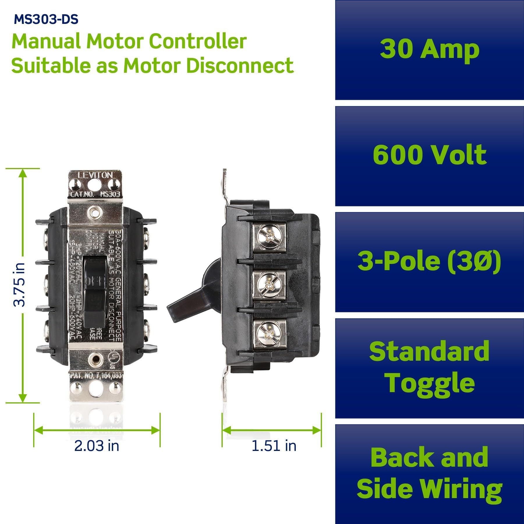 LEVITON Leviton MS303-DS 30A 600V Three-phase Motor Starter Switch