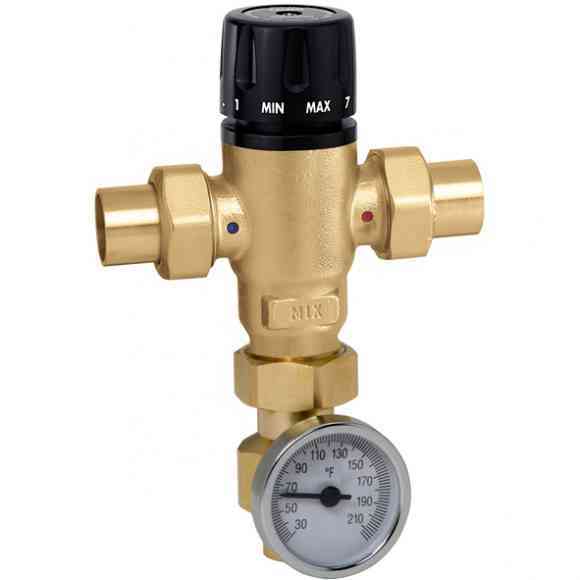 Caleffi 521519A Mixing Cal 3-Way Thermostatic Mixing Valve Low-Lead Brass with Adaptor